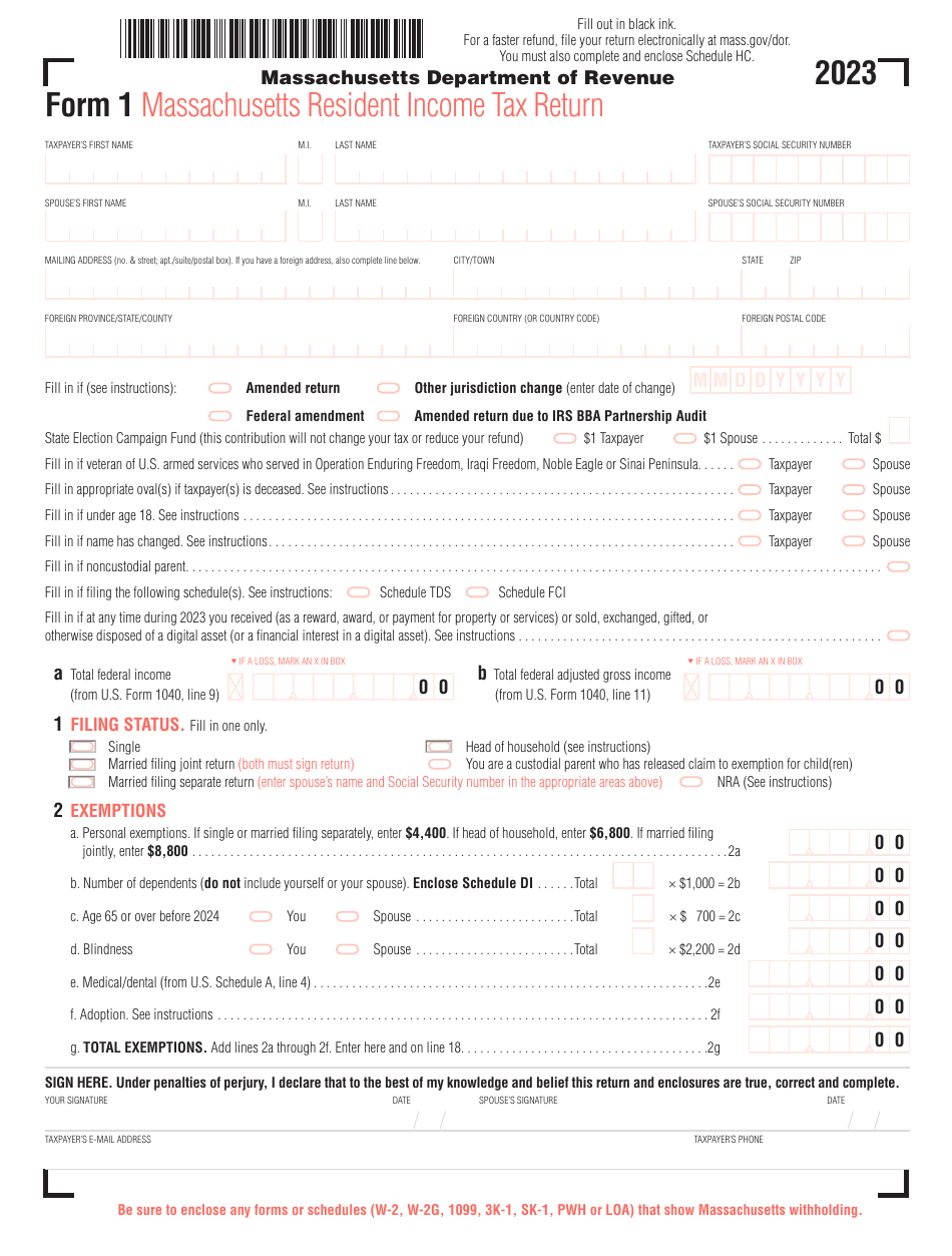 Form 1 Massachusetts Resident Income Tax Return - Massachusetts, Page 1
