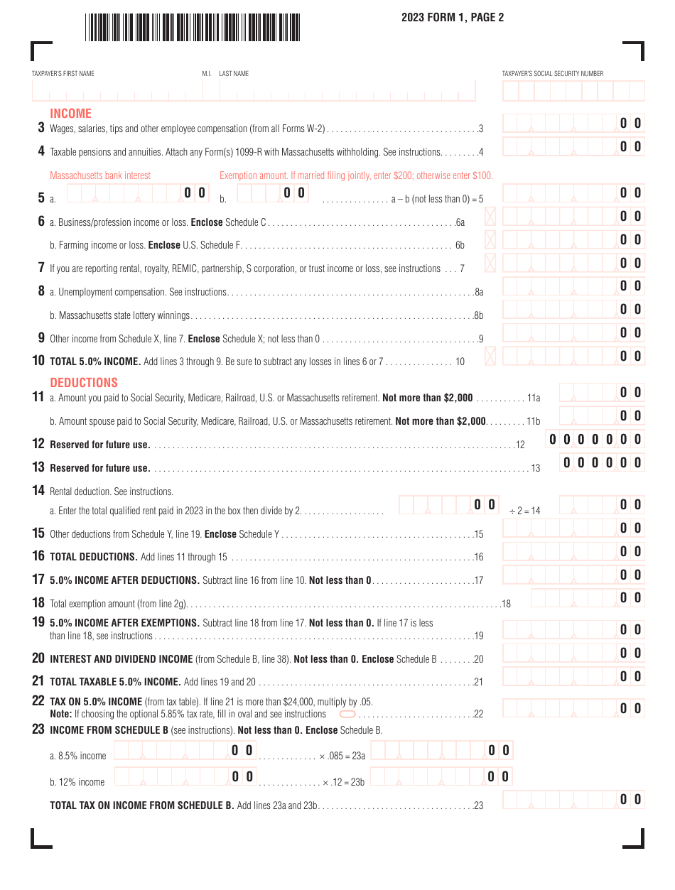 Form 1 Massachusetts Resident Income Tax Return - Massachusetts, Page 2