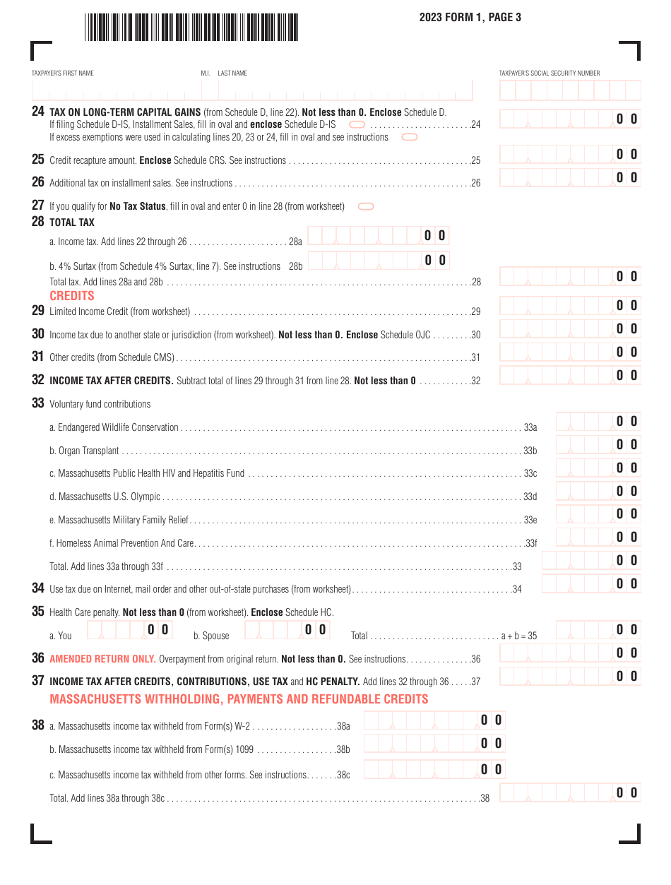 Form 1 Massachusetts Resident Income Tax Return - Massachusetts, Page 3