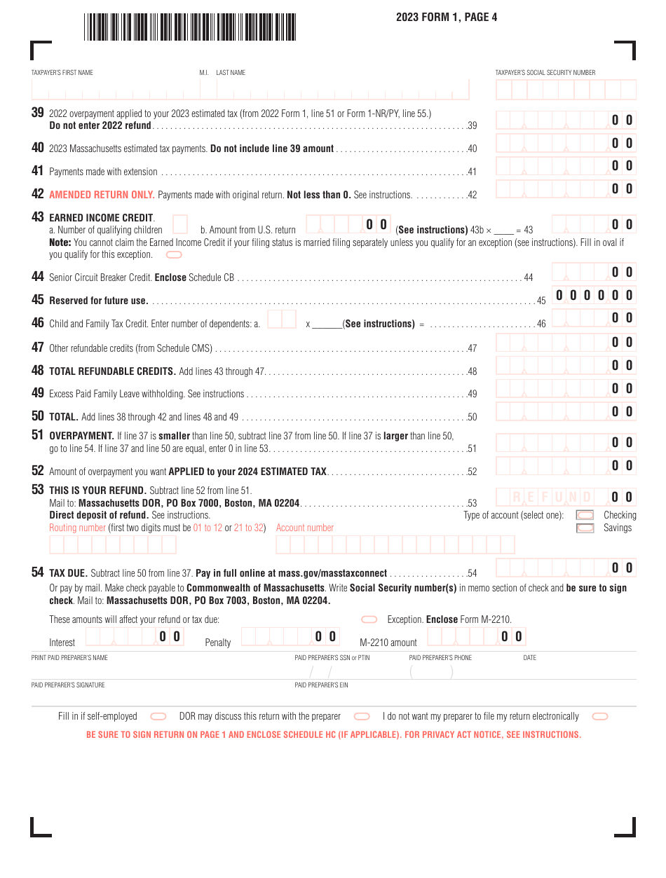 Form 1 Download Fillable PDF or Fill Online Massachusetts Resident