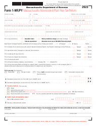 Document preview: Form 1-NR/PY Massachusetts Nonresident/Part-Year Tax Return - Massachusetts, 2023