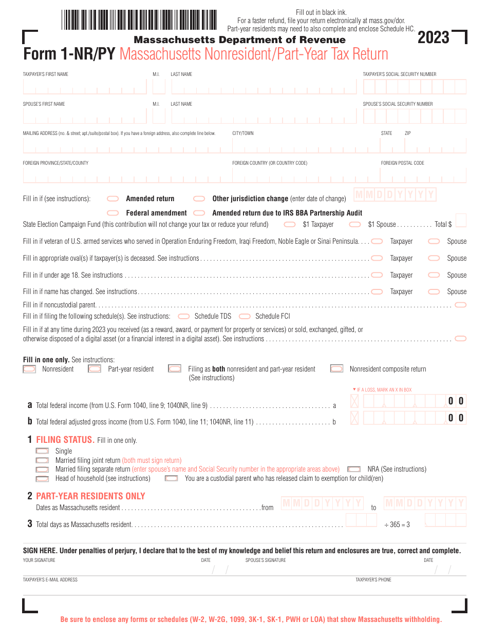 Form 1NR/PY Download Fillable PDF or Fill Online Massachusetts