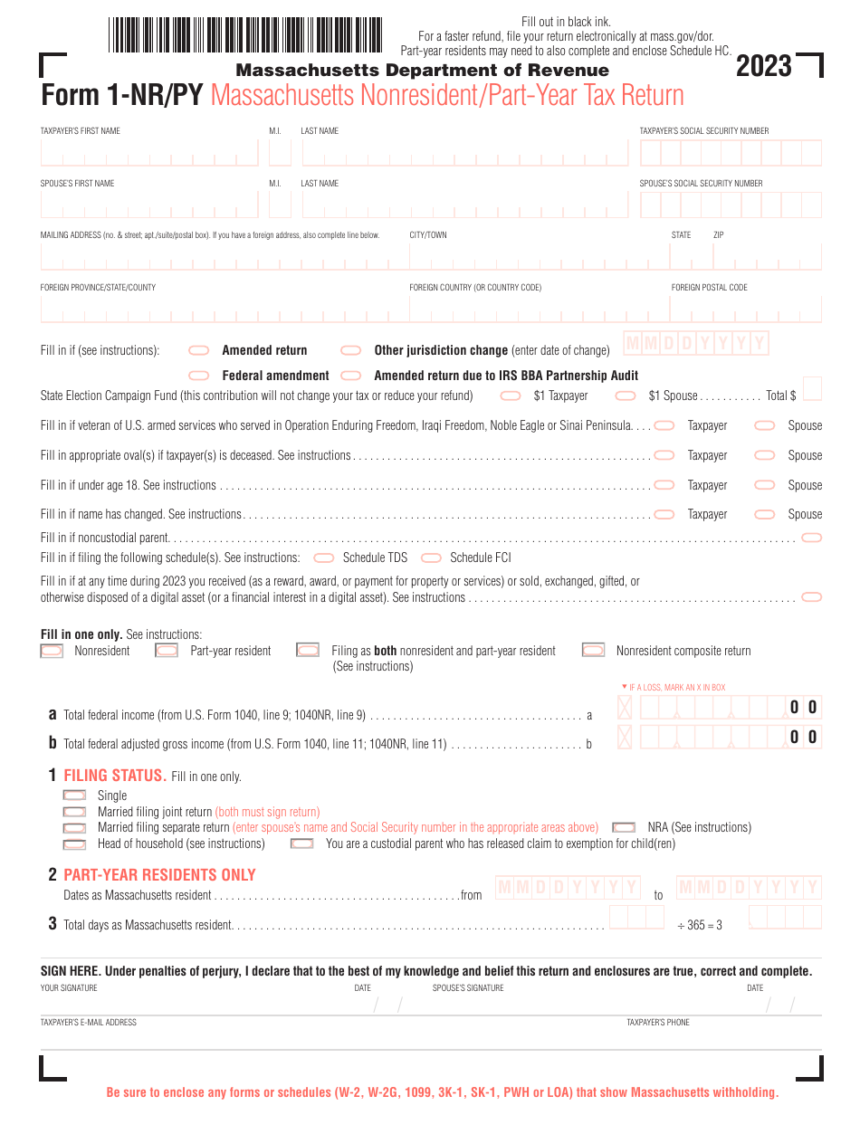 Form 1-NR / PY Massachusetts Nonresident / Part-Year Tax Return - Massachusetts, Page 1