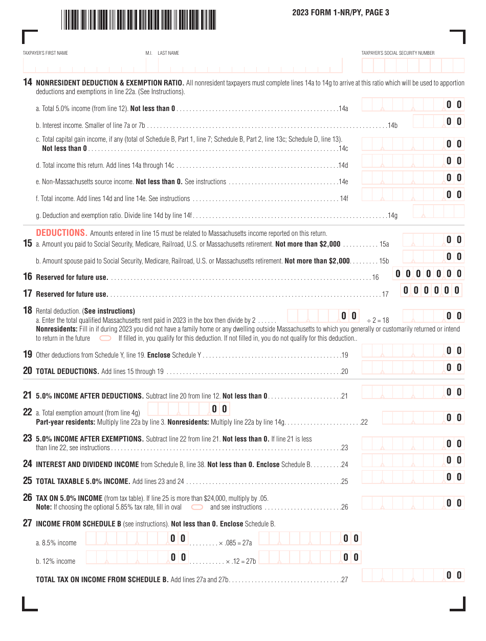 Form 1-NR / PY Massachusetts Nonresident / Part-Year Tax Return - Massachusetts, Page 3