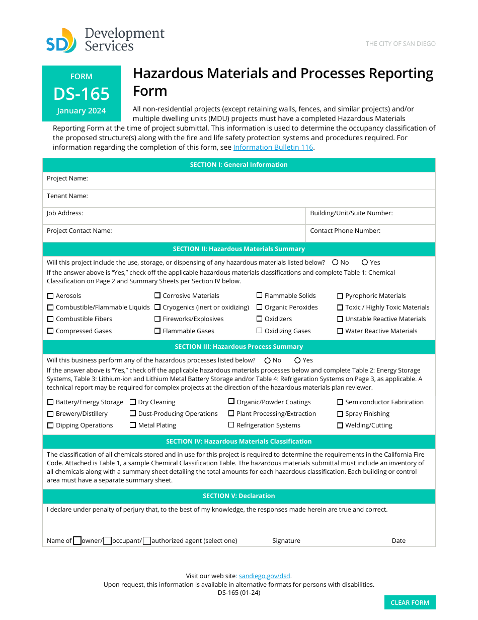 Form DS165 Download Fillable PDF or Fill Online Hazardous Materials