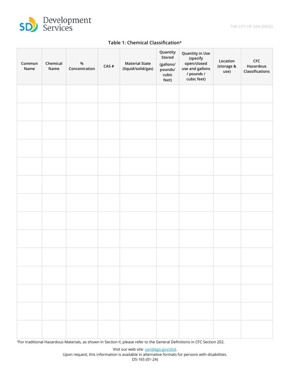Form DS-165 Hazardous Materials and Processes Reporting Form - City of San Diego, California, Page 2