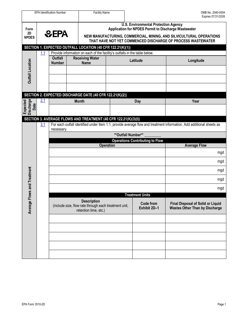 NPDES Form 2D (EPA Form 3510-2D) Application for Npdes Permit to Discharge Wastewater - New Manufacturing, Commercial, Mining, and Silvicultural Operations That Have Not yet Commenced Discharge of Process Wastewater, Page 13