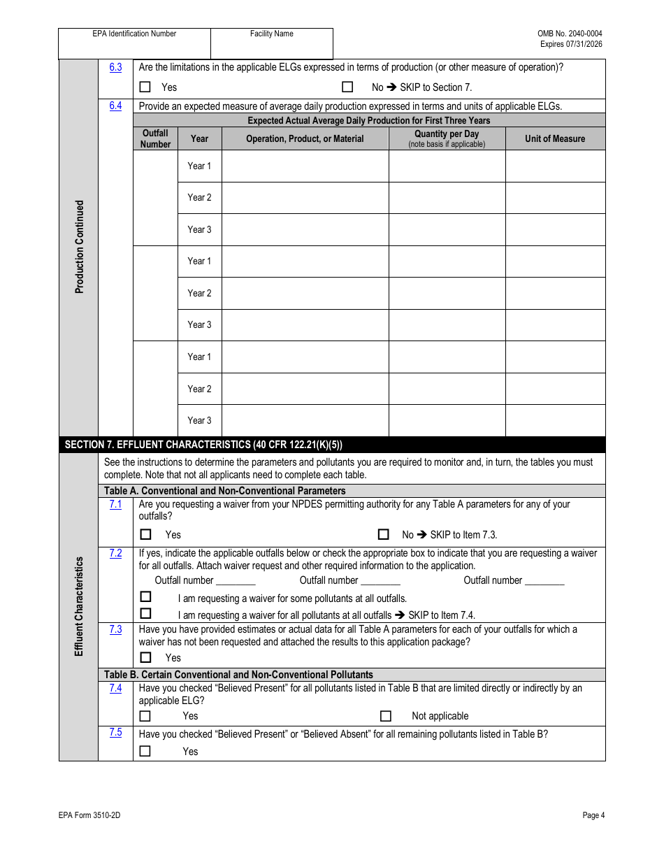 NPDES Form 2D (EPA Form 3510-2D) Application for Npdes Permit to Discharge Wastewater - New Manufacturing, Commercial, Mining, and Silvicultural Operations That Have Not yet Commenced Discharge of Process Wastewater, Page 16