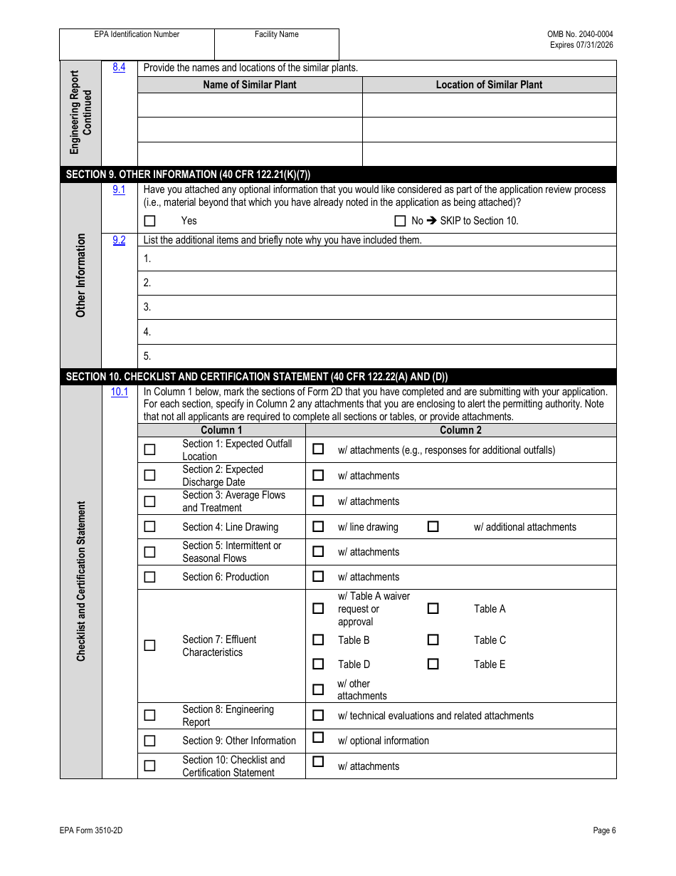 NPDES Form 2D (EPA Form 3510-2D) Application for Npdes Permit to Discharge Wastewater - New Manufacturing, Commercial, Mining, and Silvicultural Operations That Have Not yet Commenced Discharge of Process Wastewater, Page 18