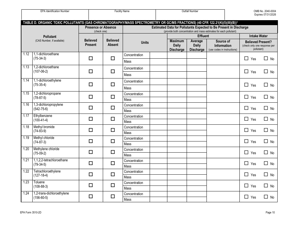 NPDES Form 2D (EPA Form 3510-2D) Application for Npdes Permit to Discharge Wastewater - New Manufacturing, Commercial, Mining, and Silvicultural Operations That Have Not yet Commenced Discharge of Process Wastewater, Page 30