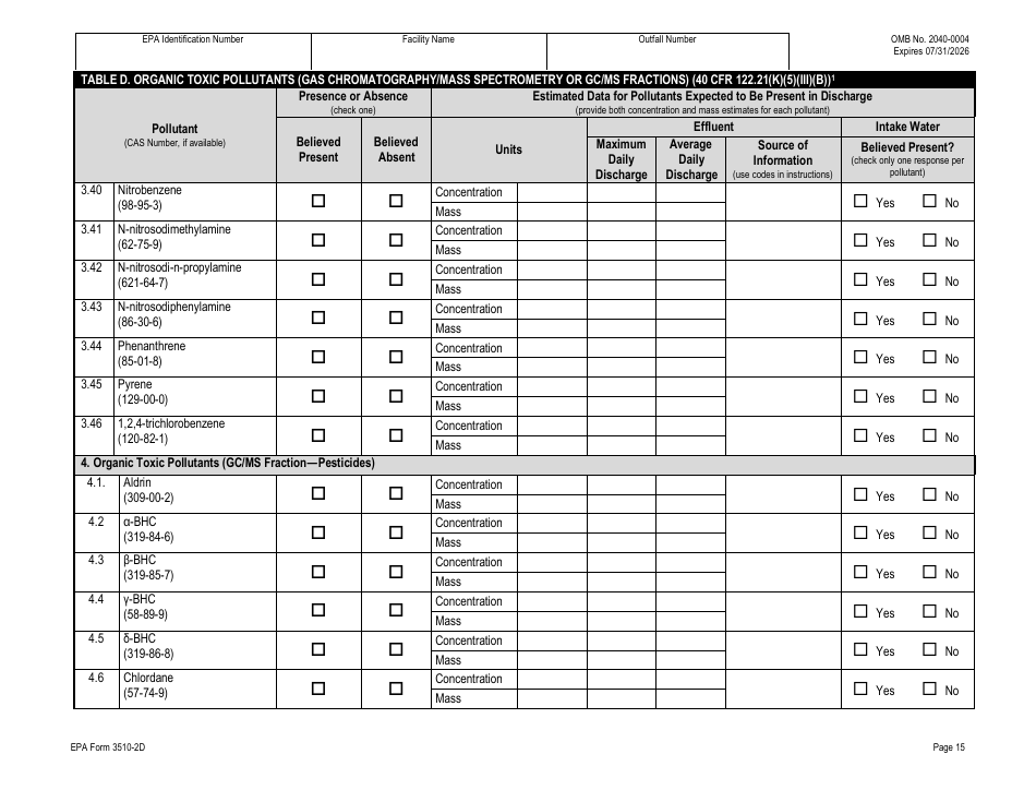 NPDES Form 2D (EPA Form 3510-2D) Application for Npdes Permit to Discharge Wastewater - New Manufacturing, Commercial, Mining, and Silvicultural Operations That Have Not yet Commenced Discharge of Process Wastewater, Page 35