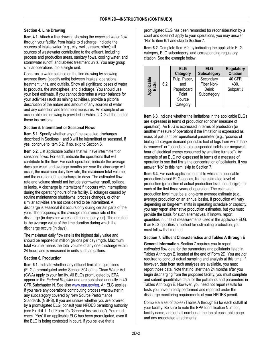 NPDES Form 2D (EPA Form 3510-2D) Application for Npdes Permit to Discharge Wastewater - New Manufacturing, Commercial, Mining, and Silvicultural Operations That Have Not yet Commenced Discharge of Process Wastewater, Page 4