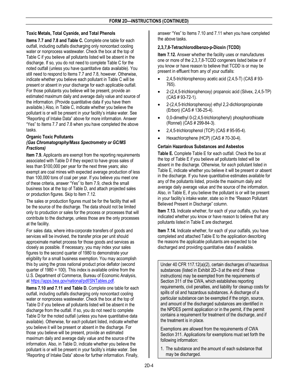 NPDES Form 2D (EPA Form 3510-2D) Application for Npdes Permit to Discharge Wastewater - New Manufacturing, Commercial, Mining, and Silvicultural Operations That Have Not yet Commenced Discharge of Process Wastewater, Page 6