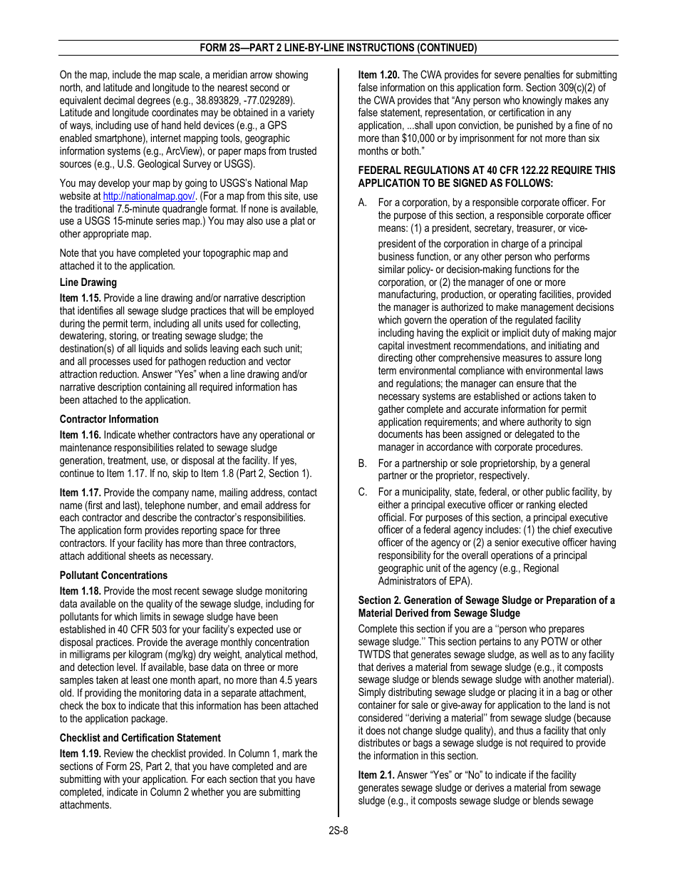 NPDES Form 2S (EPA Form 3510-2S) Application for Npdes Permit for Sewage Sludge Management - New and Existing Treatment Works Treating Domestic Sewage, Page 10