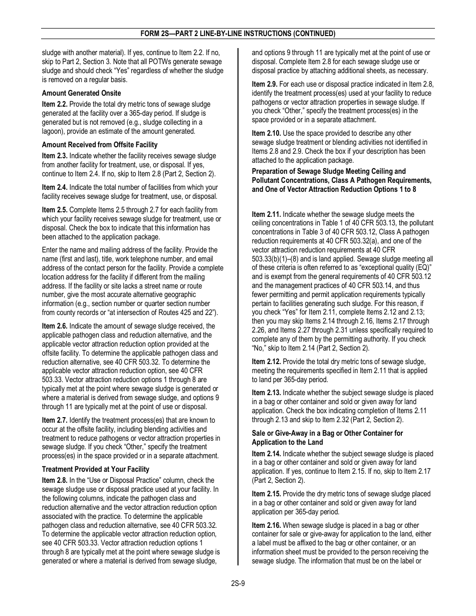 NPDES Form 2S (EPA Form 3510-2S) Application for Npdes Permit for Sewage Sludge Management - New and Existing Treatment Works Treating Domestic Sewage, Page 11