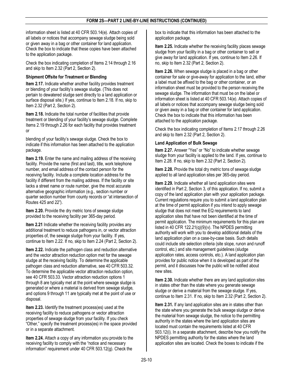 NPDES Form 2S (EPA Form 3510-2S) Application for Npdes Permit for Sewage Sludge Management - New and Existing Treatment Works Treating Domestic Sewage, Page 12
