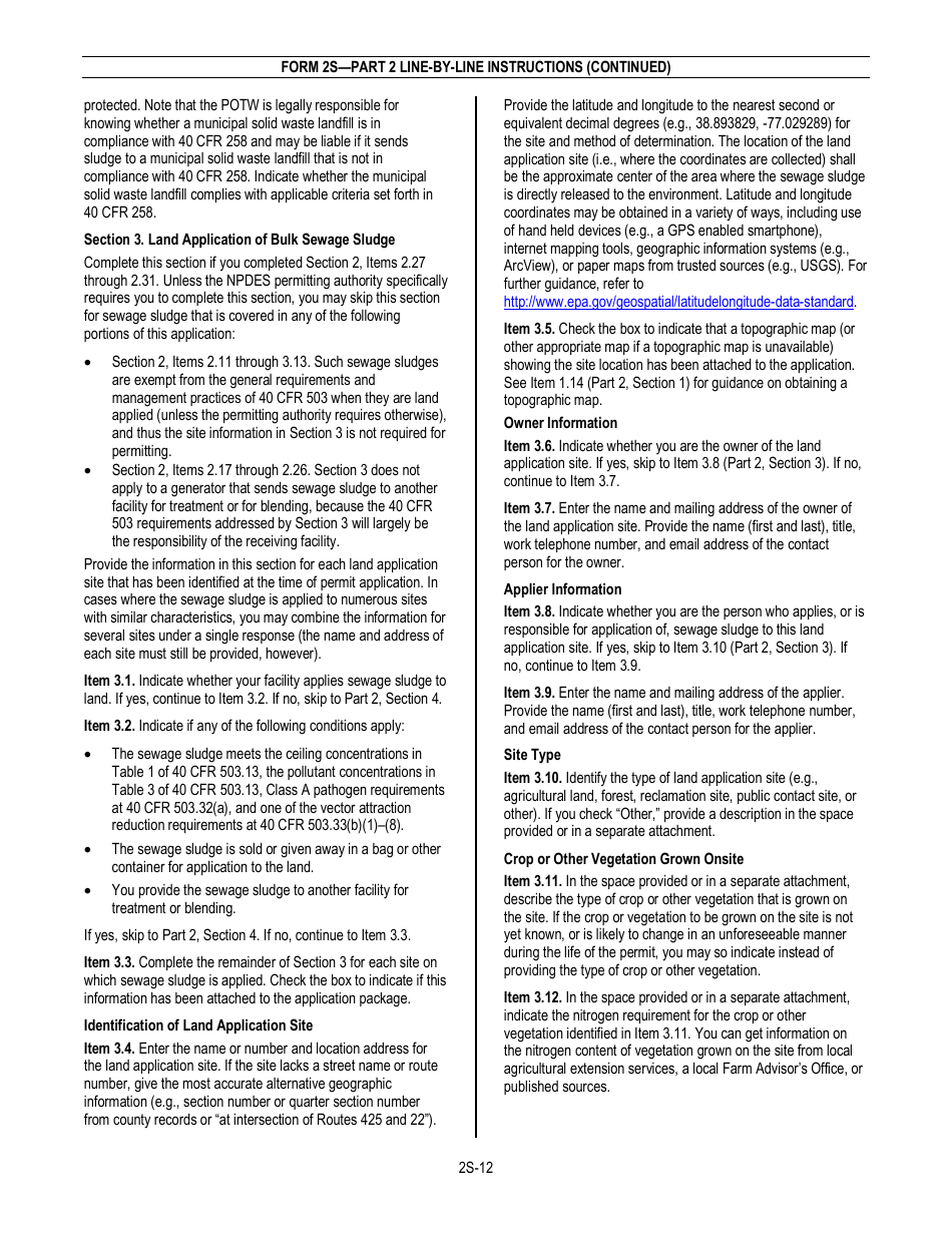 NPDES Form 2S (EPA Form 3510-2S) Application for Npdes Permit for Sewage Sludge Management - New and Existing Treatment Works Treating Domestic Sewage, Page 14