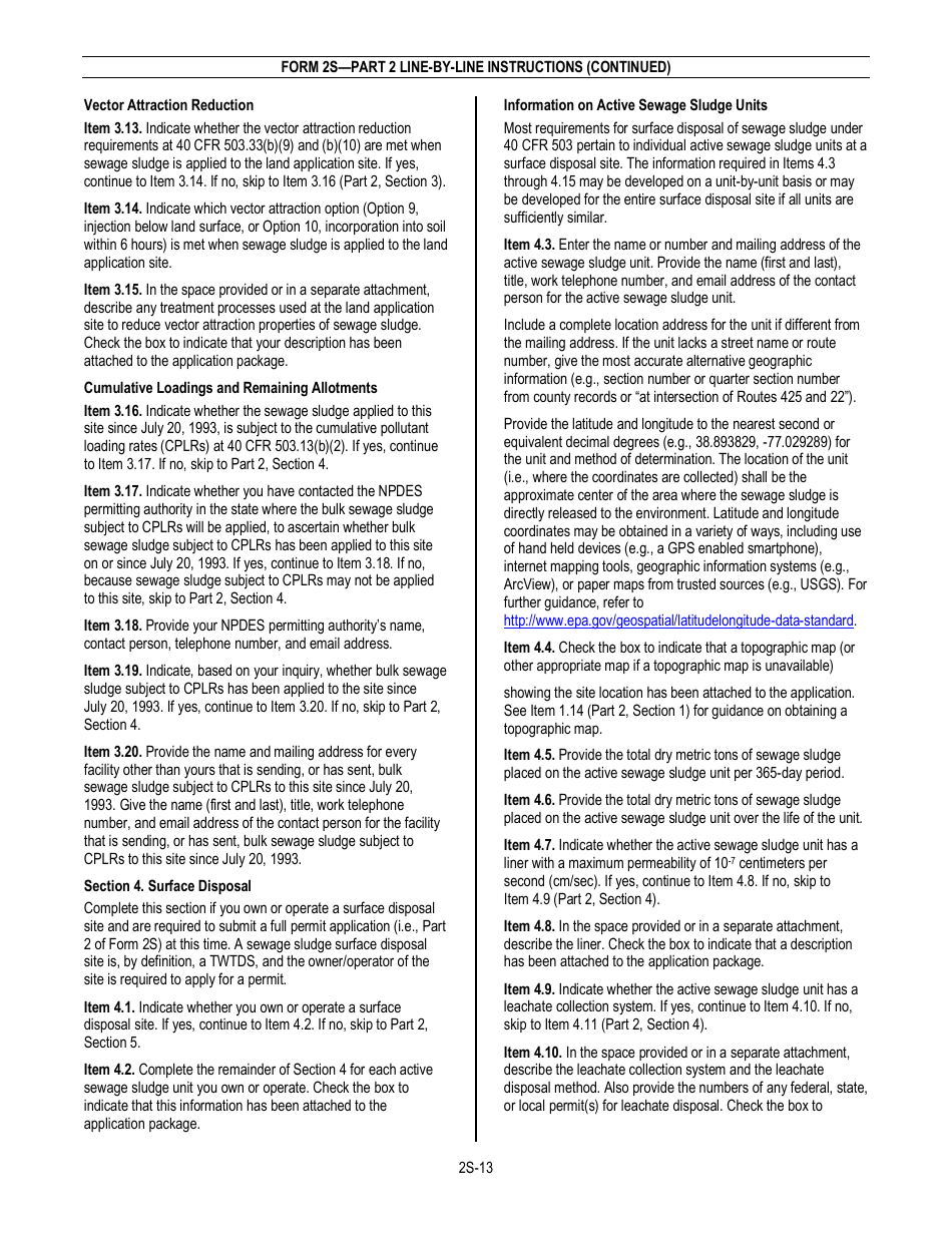 NPDES Form 2S (EPA Form 3510-2S) Application for Npdes Permit for Sewage Sludge Management - New and Existing Treatment Works Treating Domestic Sewage, Page 15