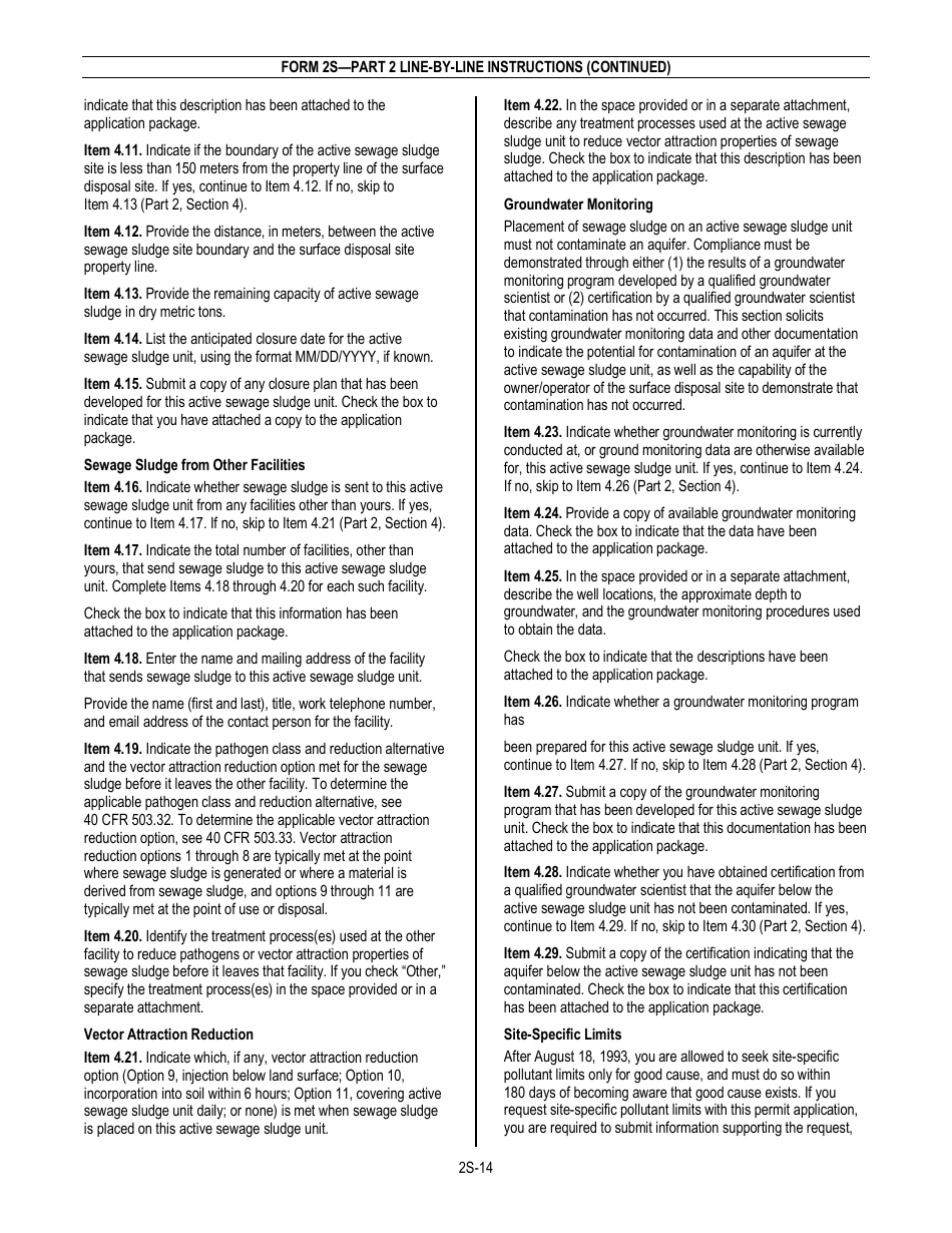 NPDES Form 2S (EPA Form 3510-2S) Application for Npdes Permit for Sewage Sludge Management - New and Existing Treatment Works Treating Domestic Sewage, Page 16