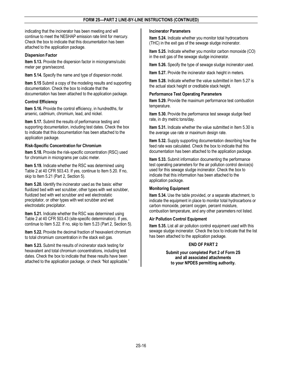 NPDES Form 2S (EPA Form 3510-2S) Application for Npdes Permit for Sewage Sludge Management - New and Existing Treatment Works Treating Domestic Sewage, Page 18