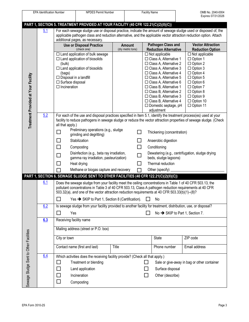 NPDES Form 2S (EPA Form 3510-2S) Application for Npdes Permit for Sewage Sludge Management - New and Existing Treatment Works Treating Domestic Sewage, Page 30