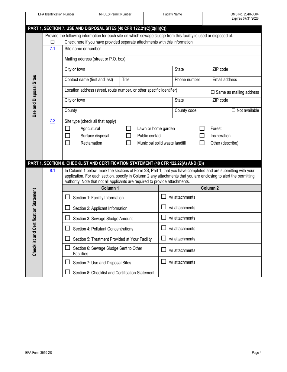 NPDES Form 2S (EPA Form 3510-2S) Application for Npdes Permit for Sewage Sludge Management - New and Existing Treatment Works Treating Domestic Sewage, Page 31