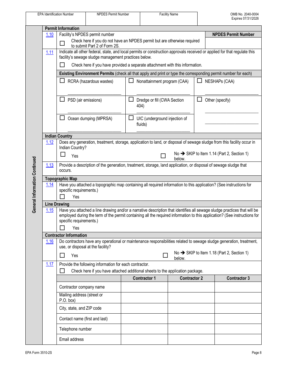 NPDES Form 2S (EPA Form 3510-2S) Application for Npdes Permit for Sewage Sludge Management - New and Existing Treatment Works Treating Domestic Sewage, Page 35