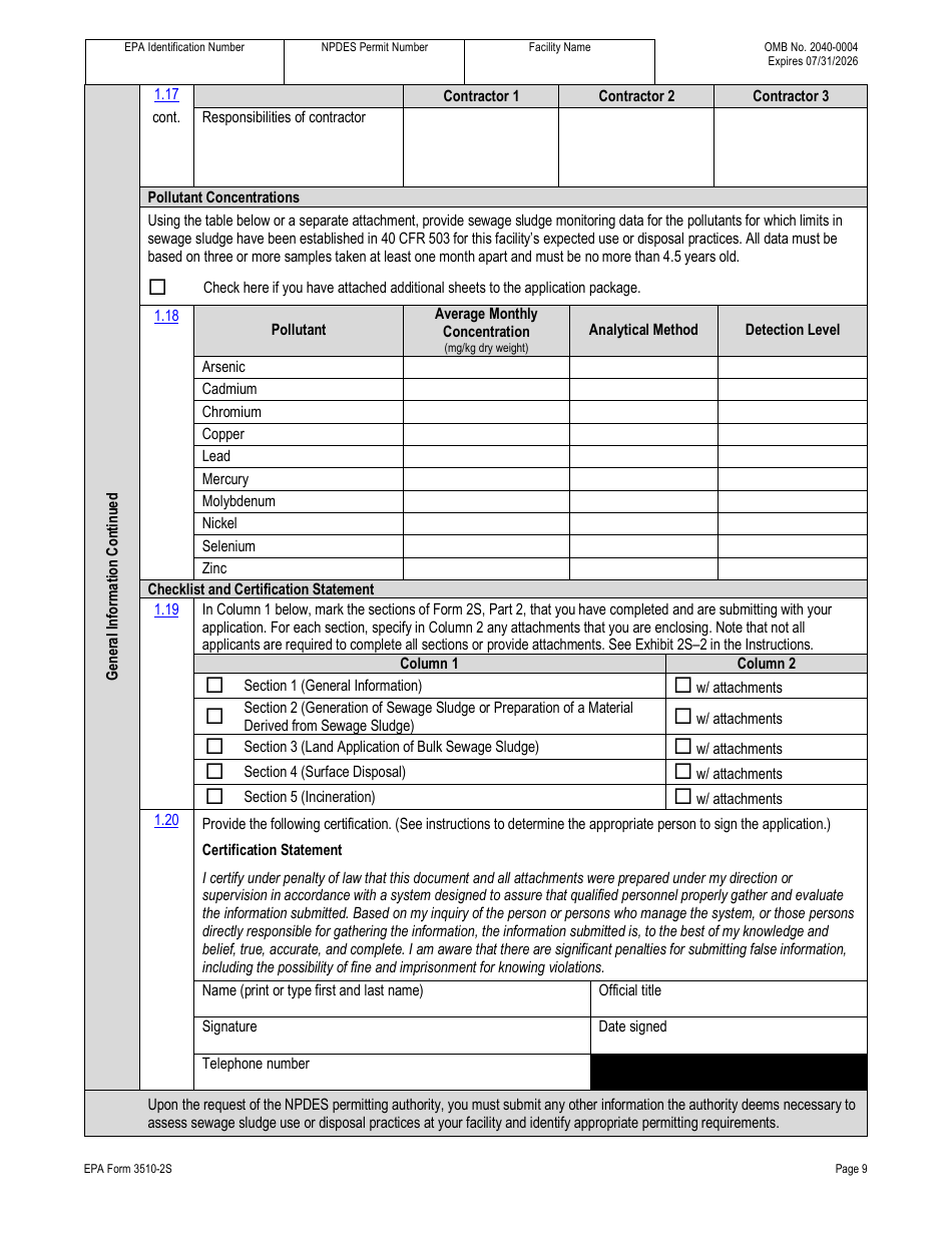 NPDES Form 2S (EPA Form 3510-2S) Application for Npdes Permit for Sewage Sludge Management - New and Existing Treatment Works Treating Domestic Sewage, Page 36