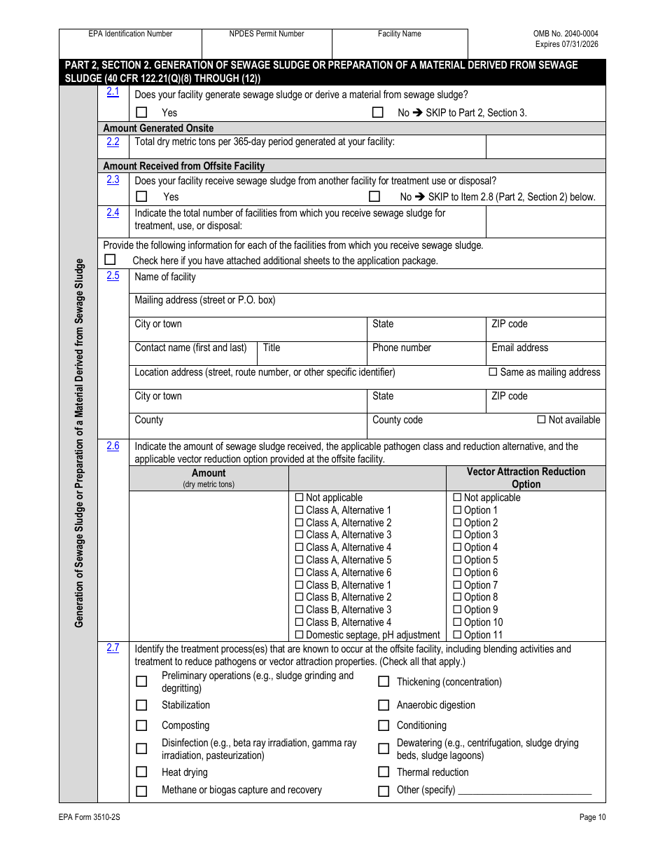 NPDES Form 2S (EPA Form 3510-2S) Application for Npdes Permit for Sewage Sludge Management - New and Existing Treatment Works Treating Domestic Sewage, Page 37