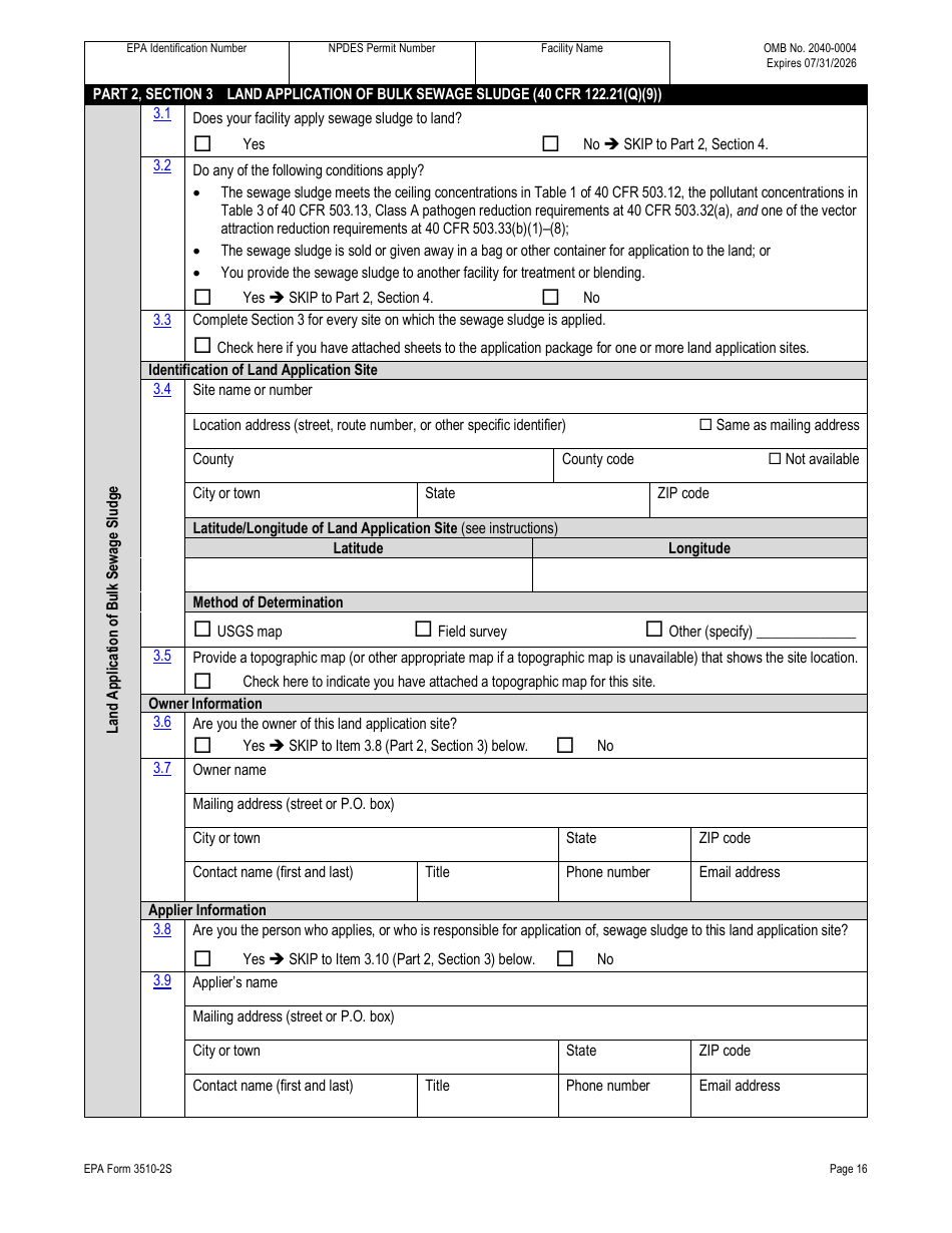 NPDES Form 2S (EPA Form 3510-2S) Application for Npdes Permit for Sewage Sludge Management - New and Existing Treatment Works Treating Domestic Sewage, Page 43