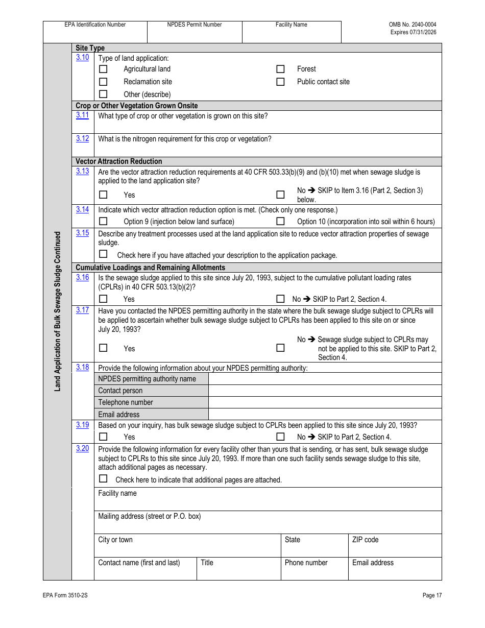 NPDES Form 2S (EPA Form 3510-2S) Application for Npdes Permit for Sewage Sludge Management - New and Existing Treatment Works Treating Domestic Sewage, Page 44