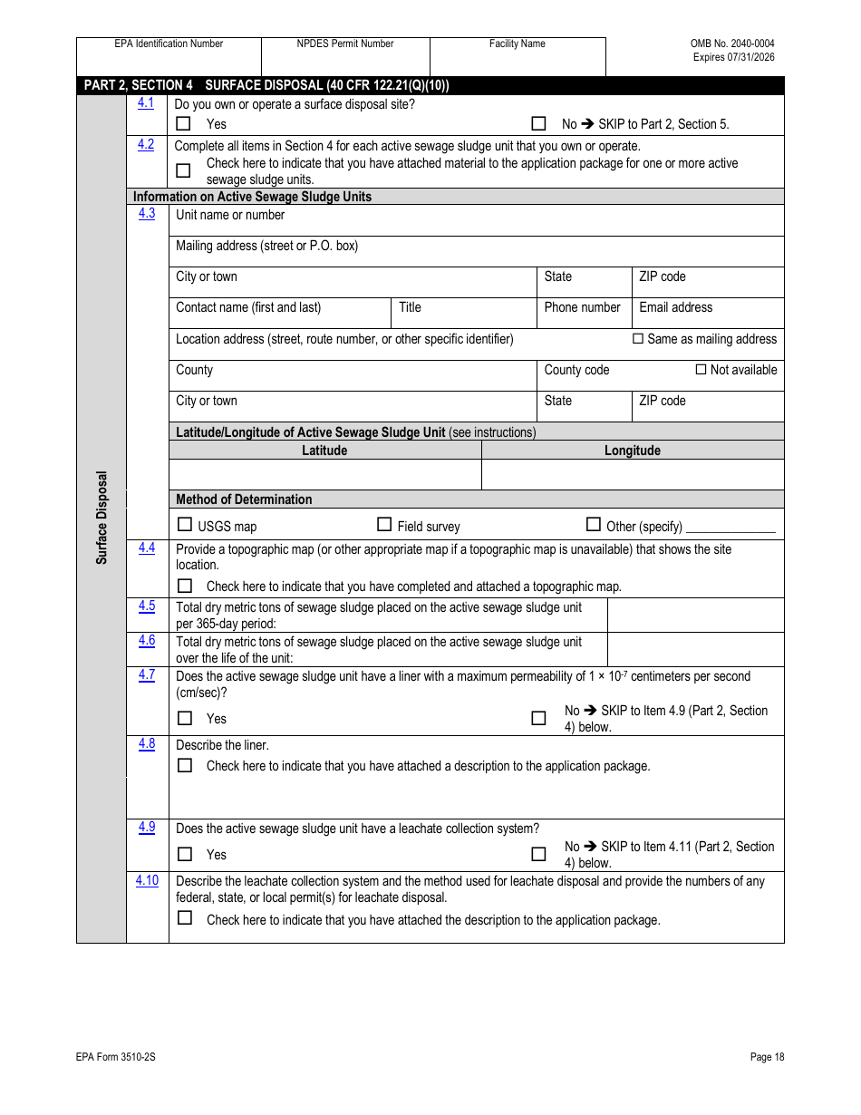 NPDES Form 2S (EPA Form 3510-2S) Application for Npdes Permit for Sewage Sludge Management - New and Existing Treatment Works Treating Domestic Sewage, Page 45