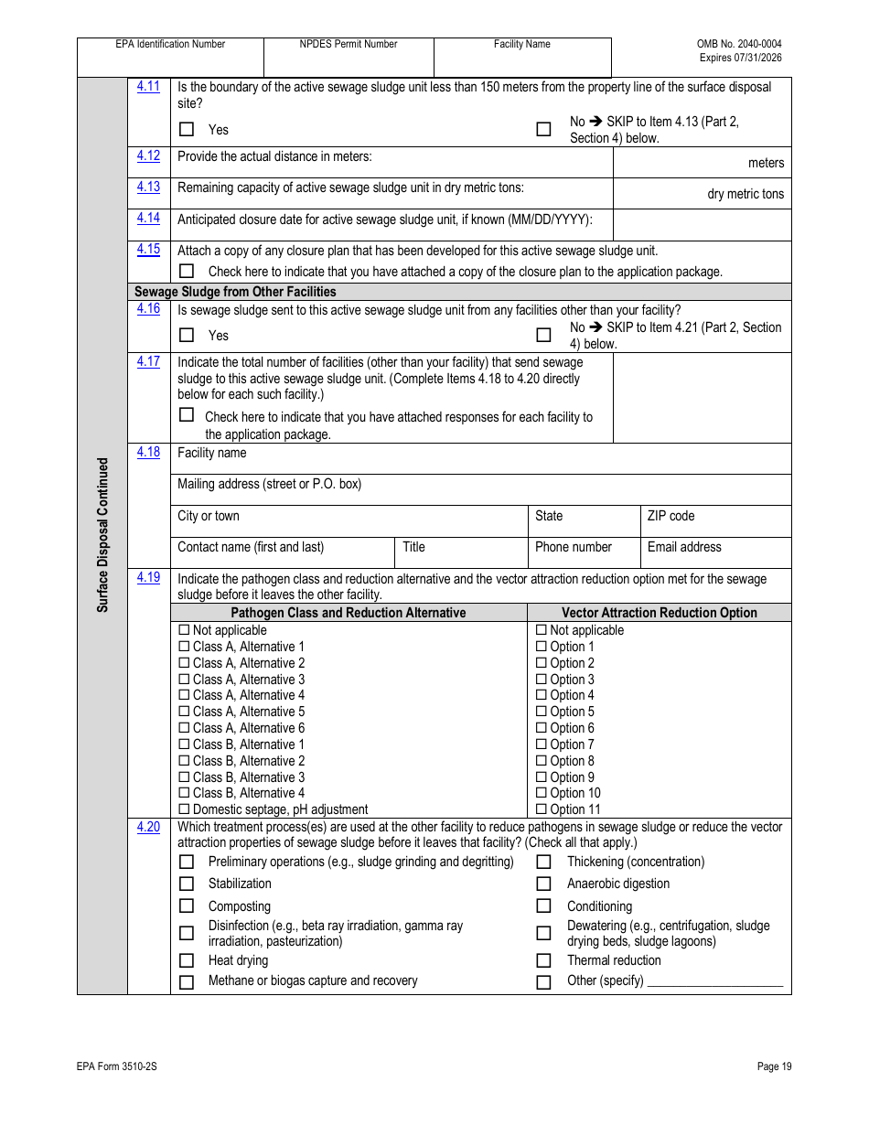 NPDES Form 2S (EPA Form 3510-2S) Application for Npdes Permit for Sewage Sludge Management - New and Existing Treatment Works Treating Domestic Sewage, Page 46