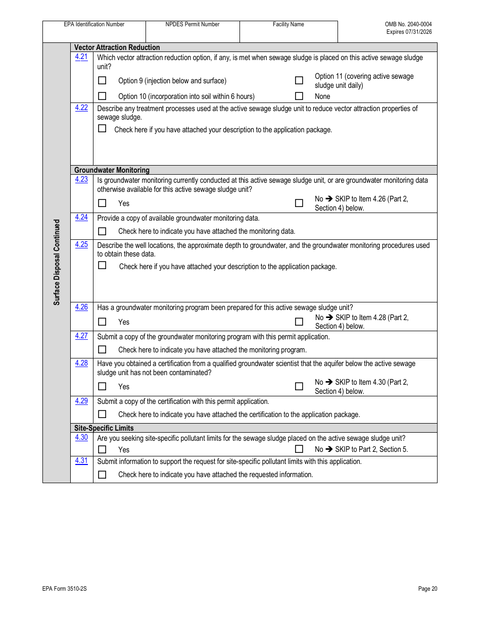 NPDES Form 2S (EPA Form 3510-2S) Application for Npdes Permit for Sewage Sludge Management - New and Existing Treatment Works Treating Domestic Sewage, Page 47