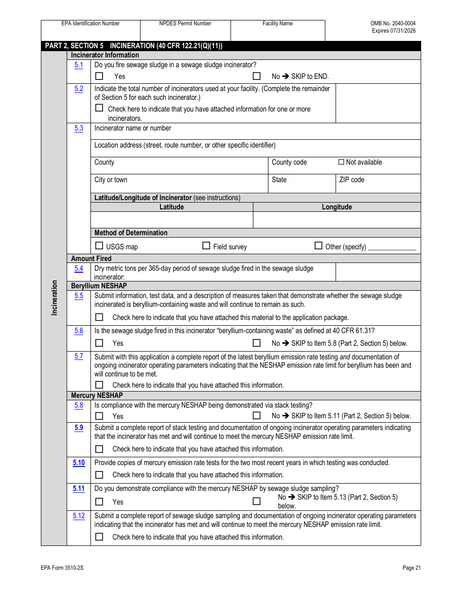 NPDES Form 2S (EPA Form 3510-2S) Application for Npdes Permit for Sewage Sludge Management - New and Existing Treatment Works Treating Domestic Sewage, Page 48