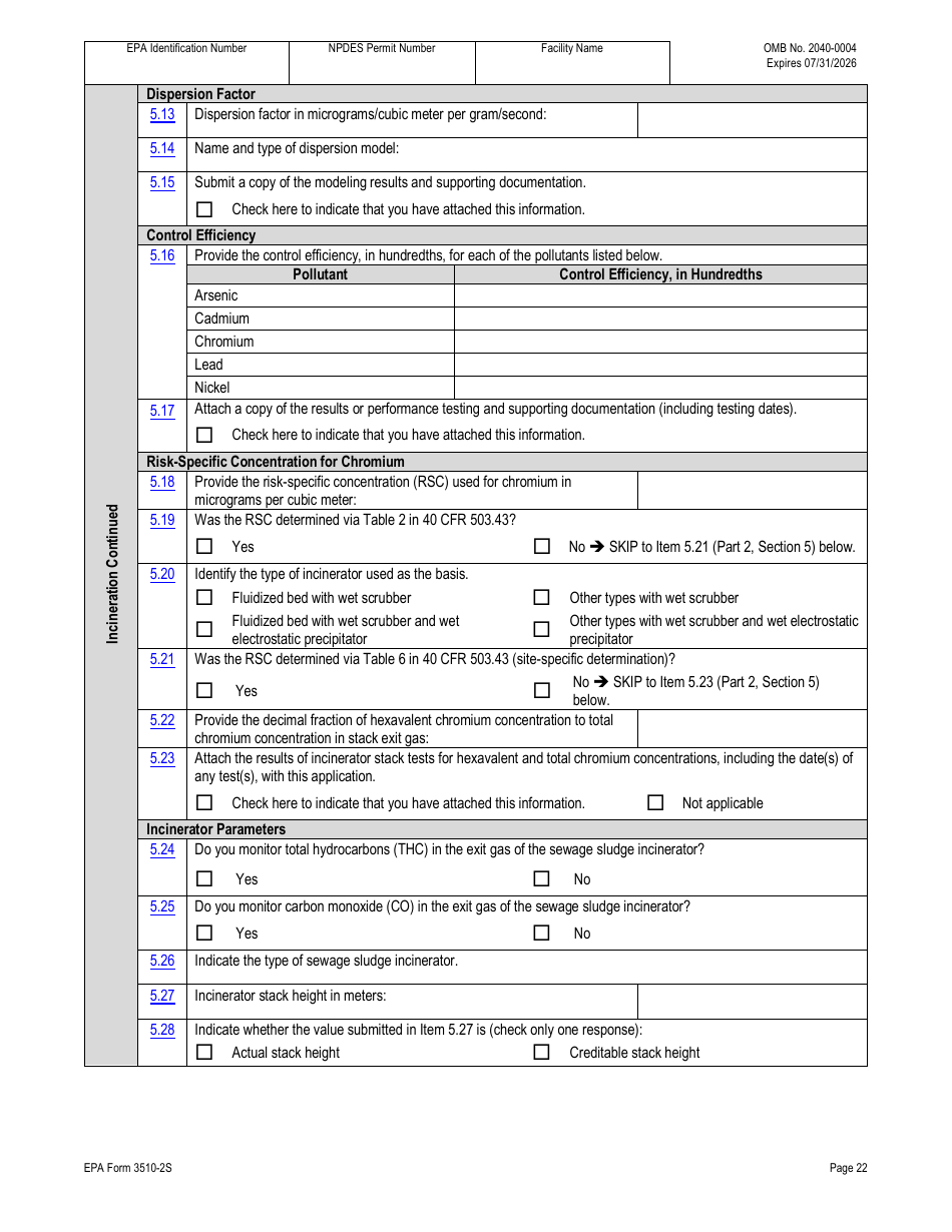 NPDES Form 2S (EPA Form 3510-2S) Application for Npdes Permit for Sewage Sludge Management - New and Existing Treatment Works Treating Domestic Sewage, Page 49