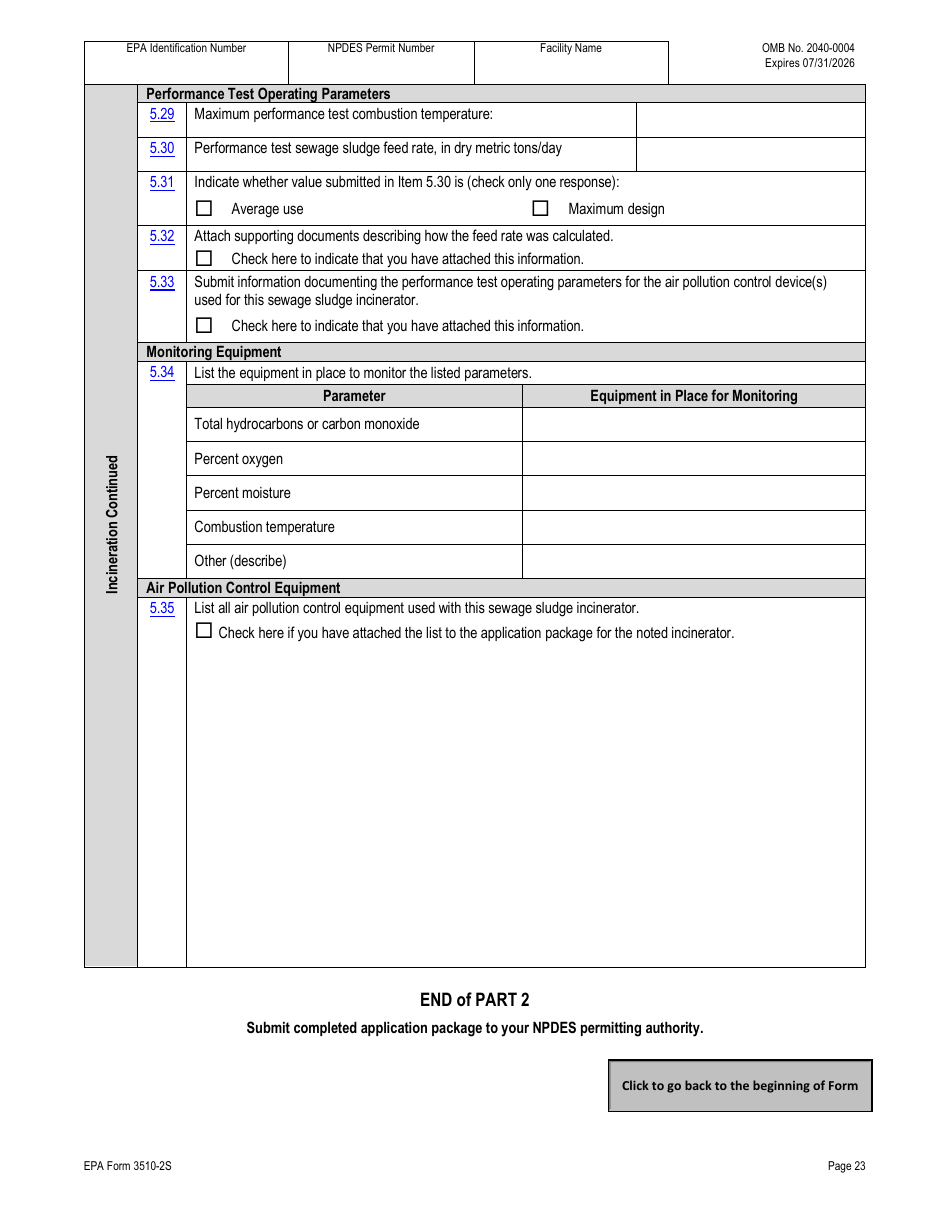 NPDES Form 2S (EPA Form 3510-2S) Application for Npdes Permit for Sewage Sludge Management - New and Existing Treatment Works Treating Domestic Sewage, Page 50