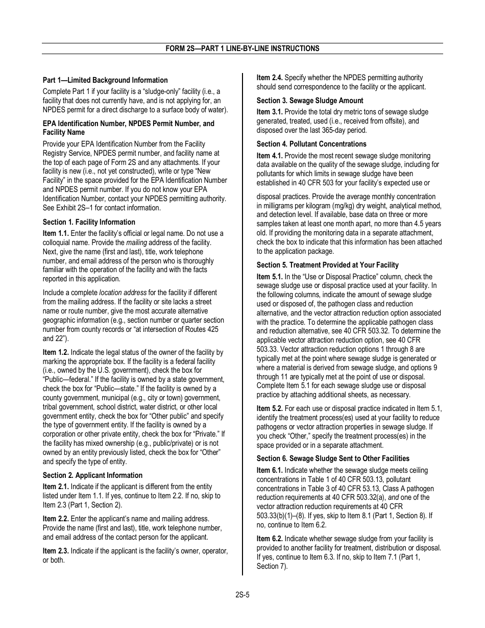 NPDES Form 2S (EPA Form 3510-2S) Application for Npdes Permit for Sewage Sludge Management - New and Existing Treatment Works Treating Domestic Sewage, Page 7