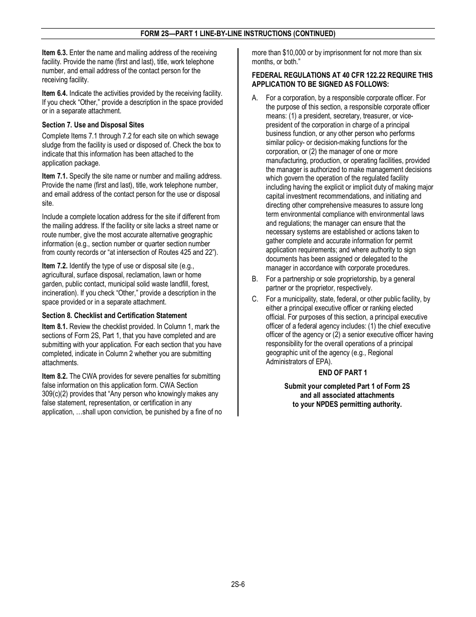 NPDES Form 2S (EPA Form 3510-2S) Application for Npdes Permit for Sewage Sludge Management - New and Existing Treatment Works Treating Domestic Sewage, Page 8