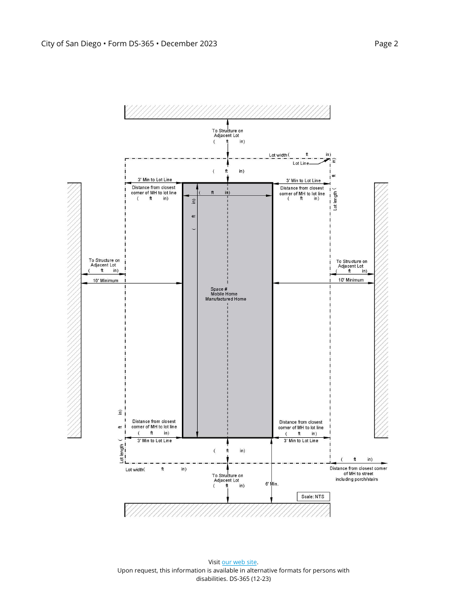 Form DS-365 Plot Plan Requirements for Manufactured / Mobile Home Installations - City of San Diego, California, Page 2