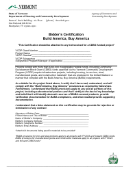 Document preview: Build America, Buy America Bidder's Certification - Vermont