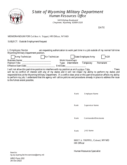 HRO Form 202 Outside Employment Request - Wyoming