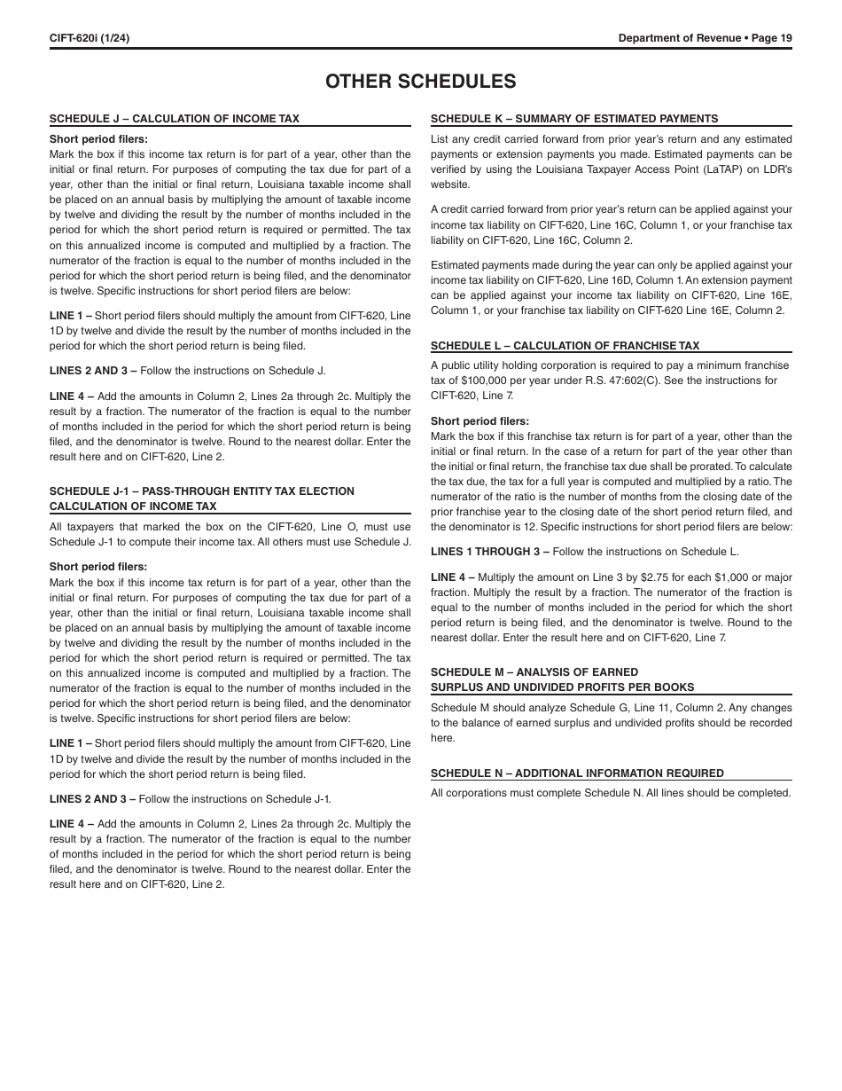 Instructions for Form CIFT-620 Louisiana Corporation and Franchise Income Tax Return - Louisiana, Page 19