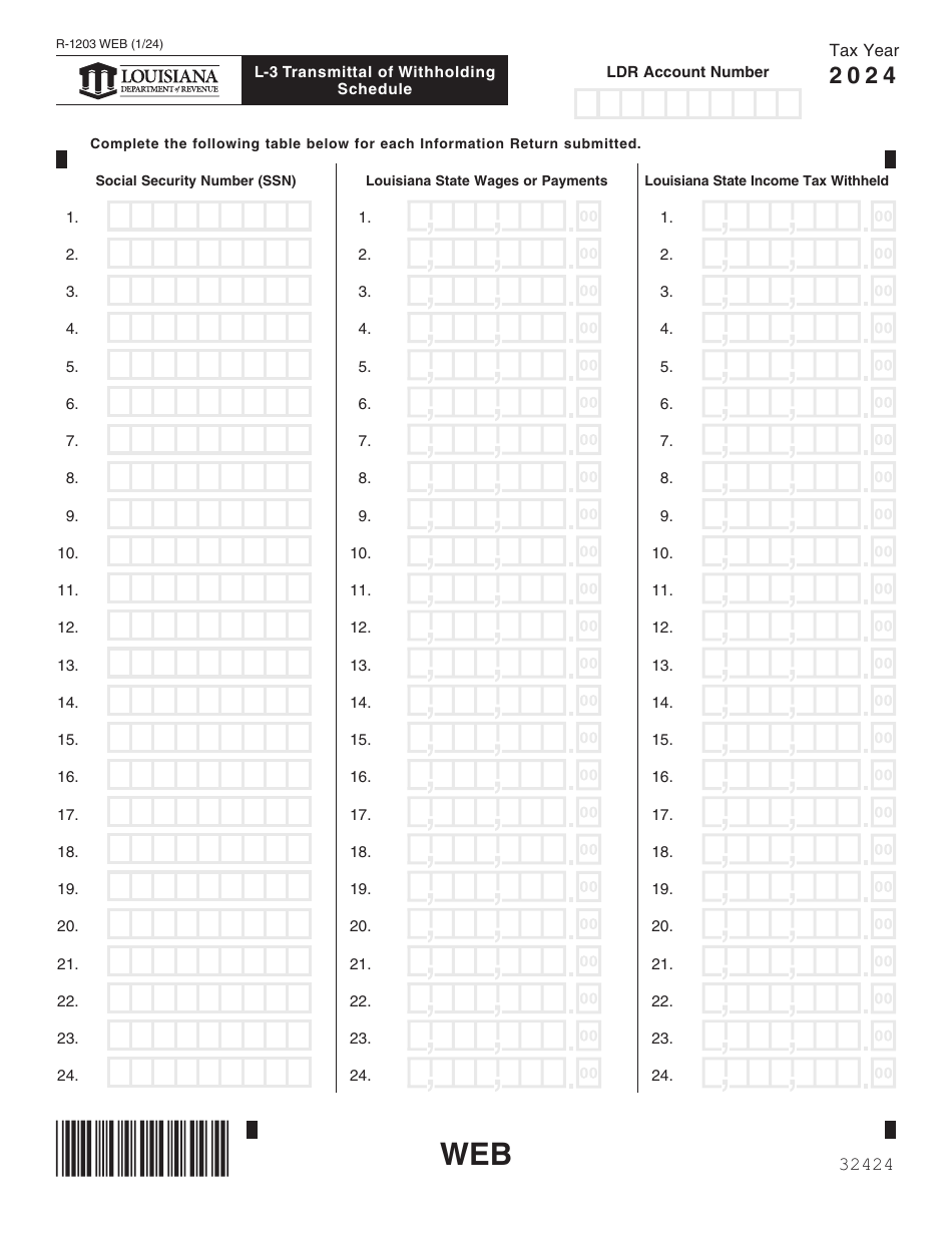 Form L-3 (R-1203) Transmittal of Withholding Tax Statements - Louisiana, Page 3