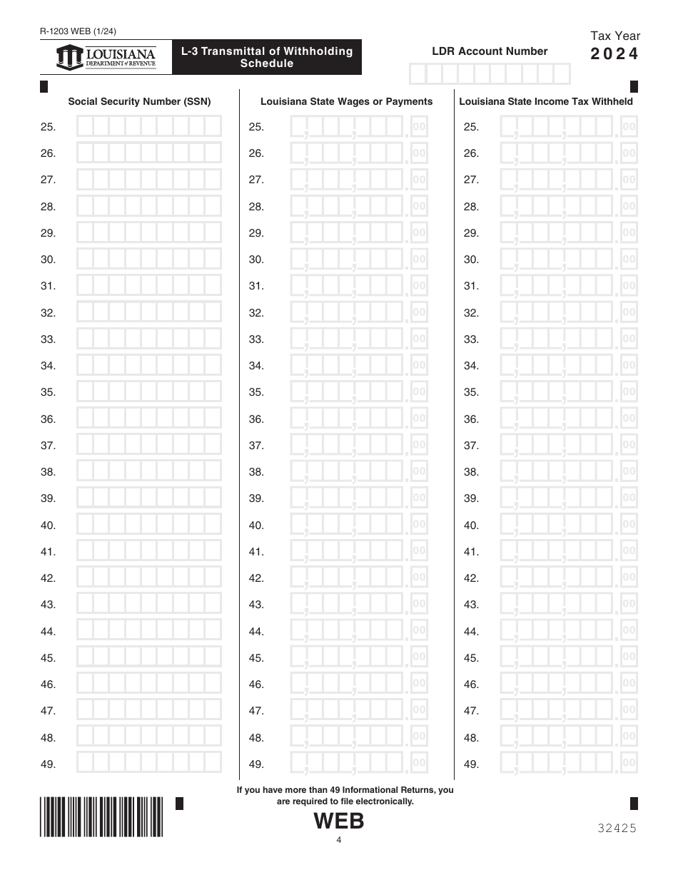 Form L-3 (R-1203) Transmittal of Withholding Tax Statements - Louisiana, Page 4