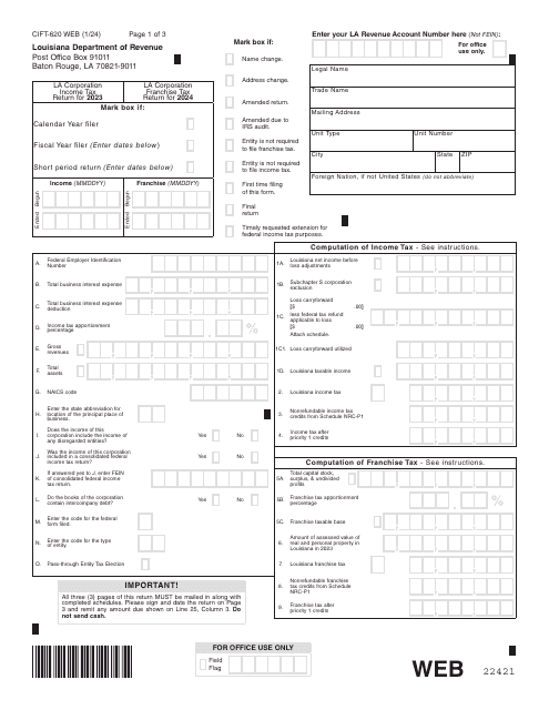 Form CIFT-620 Louisiana Corporation and Franchise Income Tax Return - Louisiana, 2024