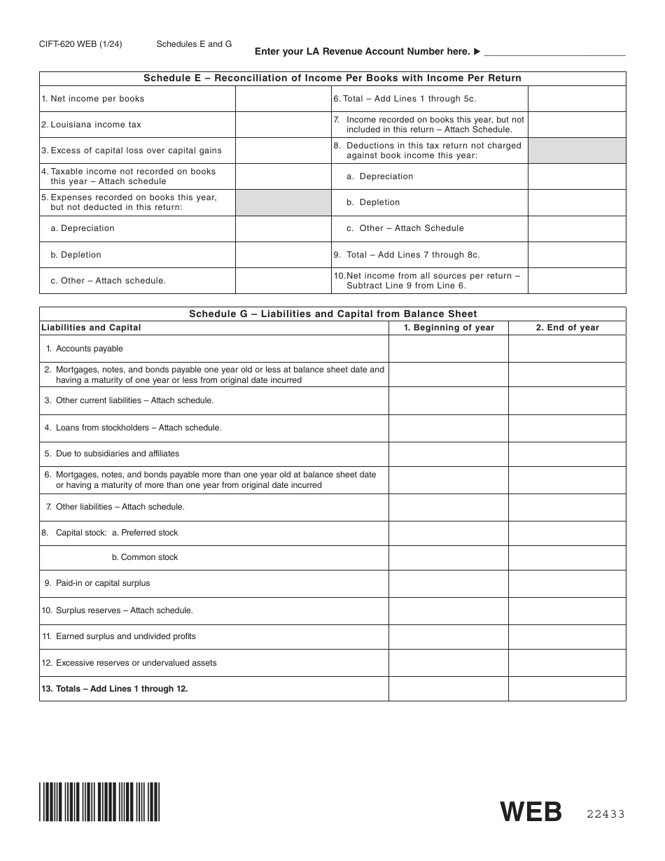 Form CIFT-620 Download Fillable PDF or Fill Online Louisiana ...