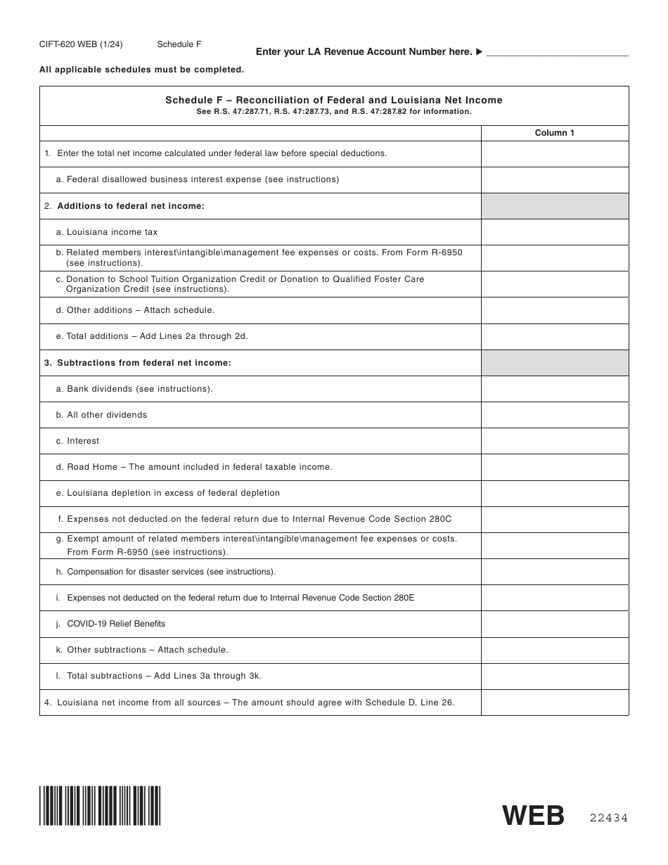 Form CIFT-620 Louisiana Corporation and Franchise Income Tax Return - Louisiana, Page 11