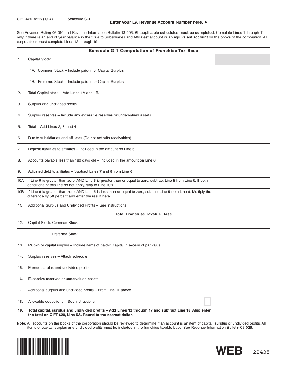 Form CIFT-620 Louisiana Corporation and Franchise Income Tax Return - Louisiana, Page 12