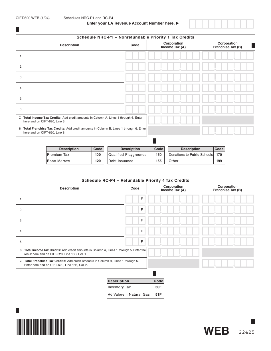 Form CIFT-620 Download Fillable PDF or Fill Online Louisiana ...